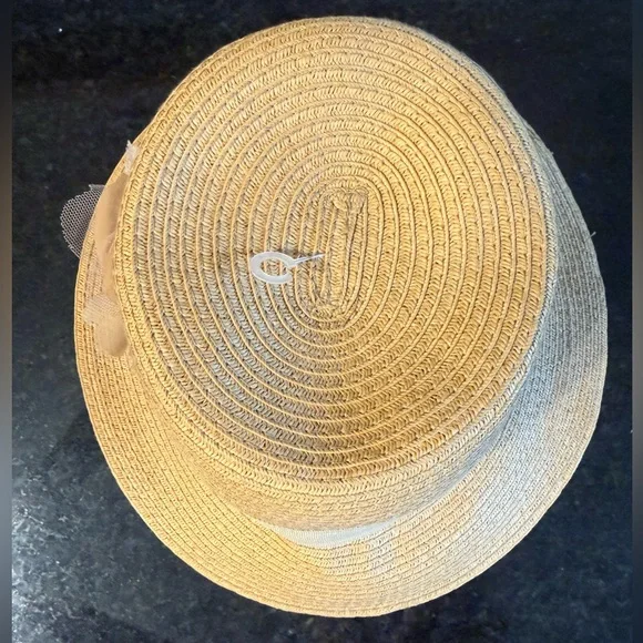 August Hat Company Straw Sun Hat with Beige Band and Floral Beaded Accent OS - Picture 7 of 10